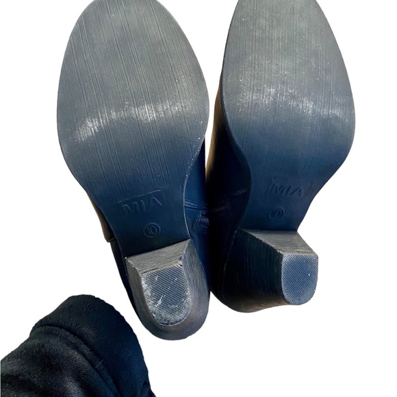 MIA BLACK LEATHER ANKLE BOOTIES CONE HEEL CHUNKY HEEL BOOTS BLACK SIDE ZIP 10 - Picture 13 of 15